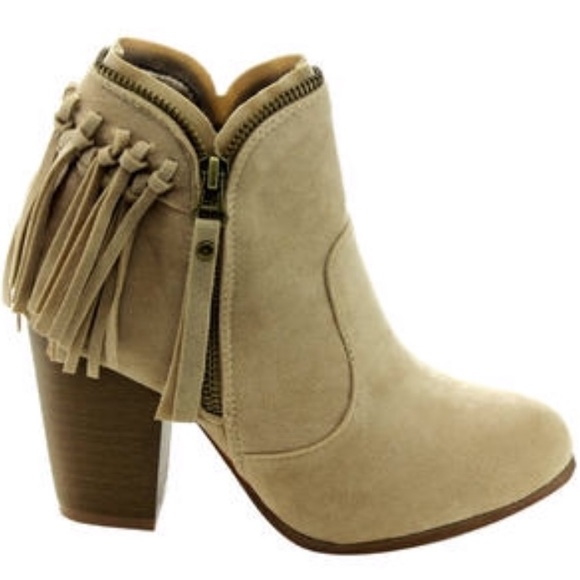 Beige Fringe Zipper Detailing Cowgirl Booties - Picture 6 of 8